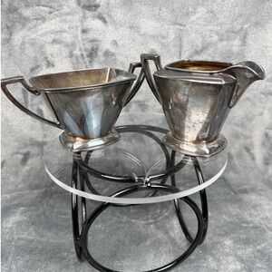 Vintage Silver Plated Creamer & Sugar Set Octagon 1695 CSO Inc Serving Pieces